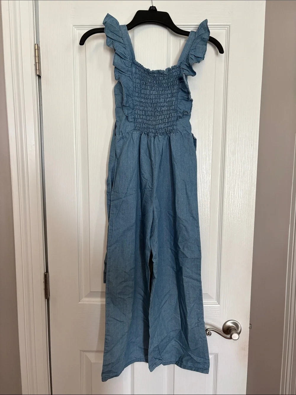 btween Light Blue Ruffle Strap Wide-Leg Jumpsuit